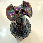 Fenton Amethyst Carnival Glass Vase w/ Maple Leaf Design