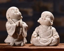 2pcs Buddha Statue Happy Laughing Buddha Figurine Cute Small Monk Statues Min...