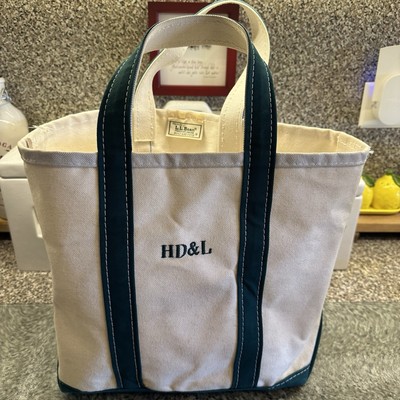 Vintage LL Bean Boat And Tote 80s Navy White Thick Canvas Bag Medium Embroidered