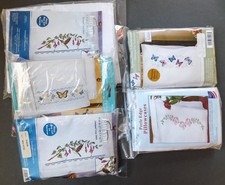 5 Pr Stamped For Embroidery Pillowcases  Floss Hummingbirds Butterflies Lot 3