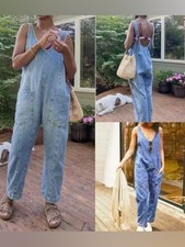 Denim Overalls Jumpsuit, Size L, 100 Cotton, Excellent Condition 