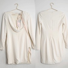 NWT Oh Polly Cream Long Sleeve Draped Cowl Neckline Mini Dress - 4