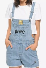 Disney Winnie The Pooh Hunny Embroidered Denim Shortalls Womens Size XL Overalls