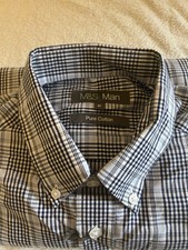 M&S Man Pure Cotton Short Sleeve Shirt Size Medium Grey Black Checkered Pattern