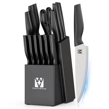 Knife Set, 14 Pcs Kitchen Knife Set with Block, Practical One-Piece Knife Blo...