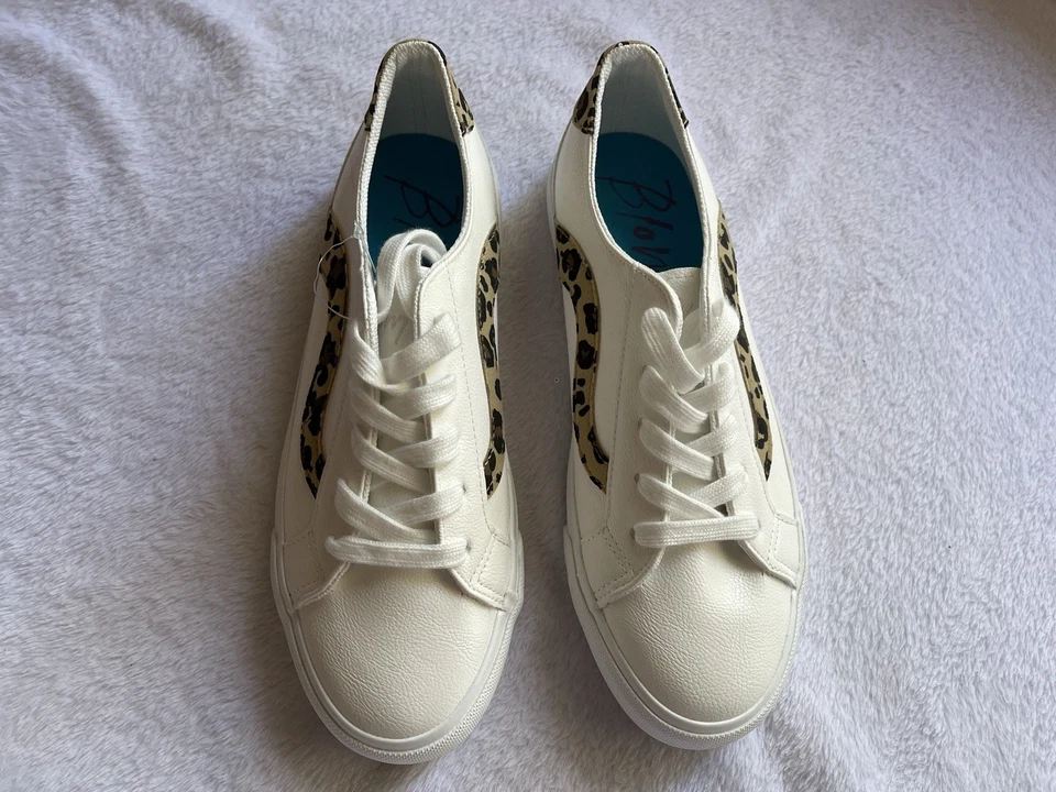 Blowfish Malibu Women’s Shoes White Leather Mavec-C Leopard Sneakers Size 8M - Image 2 of 4