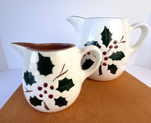 Vintage Stangl Pottery Holiday Holly Berry Ceramic Pitcher Set - 2 Pieces S4