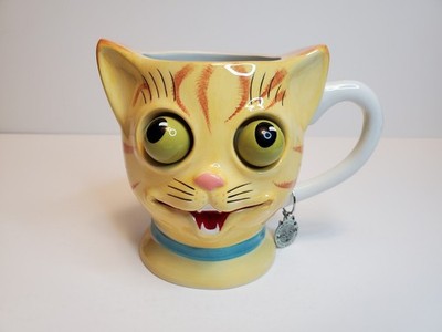 Dept 56 Meow Kitty Kat Club Googly Eyes Cup Coffee Mug New w/ Tags. Yellow Tabby