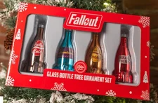Fallout Nuka Cola Cherry Quantum Orange Glass Rocket Bottle Ornament Tree Set