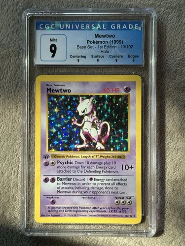 Pokemon 1999 Mewtwo Base Set Shadowless 1st Edition 10/102 CGC 9 Mint