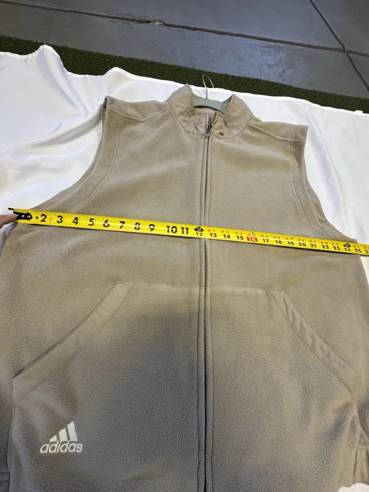 adidas Men's Beige Fleece Vest Full Zip Pockets Stand-Up Collar Size L AWV002 image 4