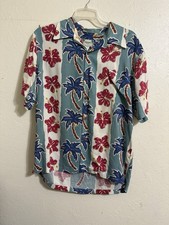Vtg Kamehameha Hawaiian Shirt Mens M Colorful Tropical Wood Button Rayon USA