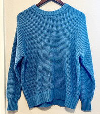 American Eagle Women's Blue Solid Waffle-Knit Crew Neck Pullover Sweater XS