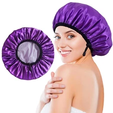 Shower Cap for Women, Large Shower Caps Reusable Waterproof with Elastic Band, S
