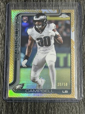 2025 Topps Chrome Rookies Jihaad Campbell #366 Gold Leather Refractor /50 Eagles