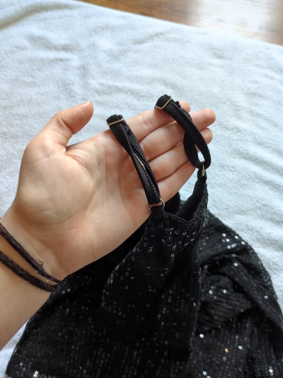 Black Sequence Top, Adjustable Straps. Unknown Br… - image 3