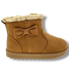 NEW Baby Girl Faux Shearling Boot Faux Suede/Fur Hook Loop-Chestnut-Size 4-NWT