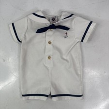 VTG Good Lad Romper WITH HAT 6-9 Months USA Made, Navy, Anchor, Sailing, Boat