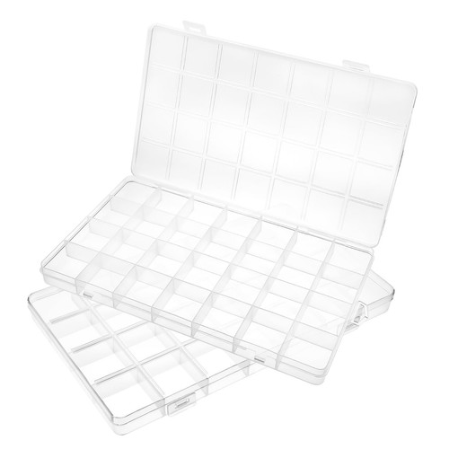 2pcs 28 Grids Plastic Organizer Box Bead Storage Containers with Dividers Cle...