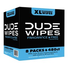 DUDE Wipes XL Flushable 480ct Fragrance-Free Moisturizing Sewer and Septic Safe