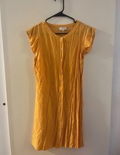 LOFT Women’s Mini Dress Yellow Polka Dot Button Up Front Size 4 Petite