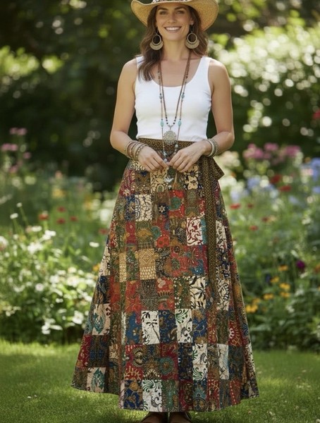 Handmade Batik Patchwork Wrap Maxi Skirt as new size S