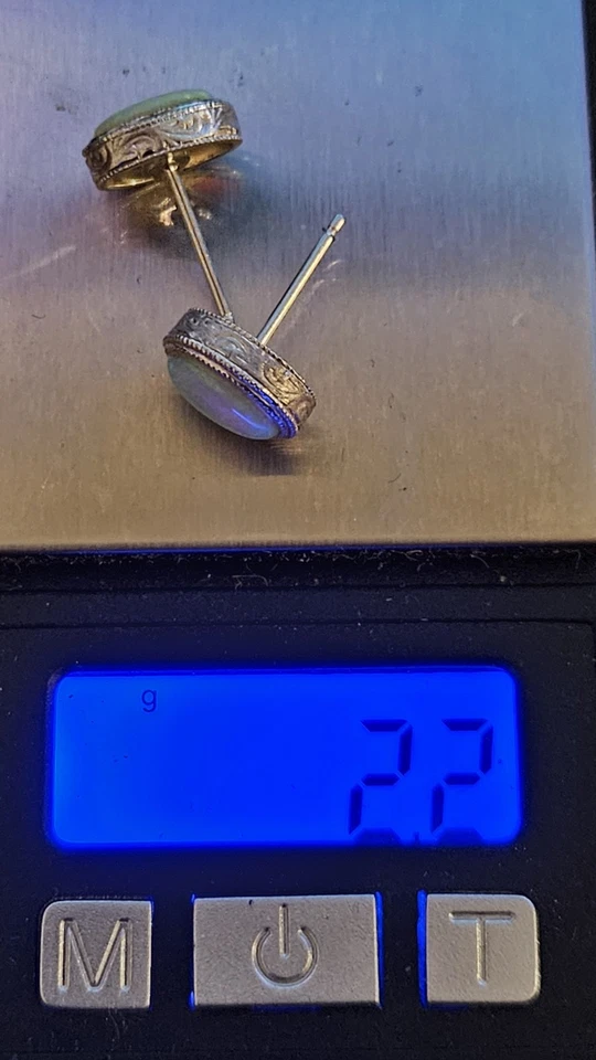 Aretes vintage de oro blanco de 14k de ópalo de fuego Foto 4 de 4