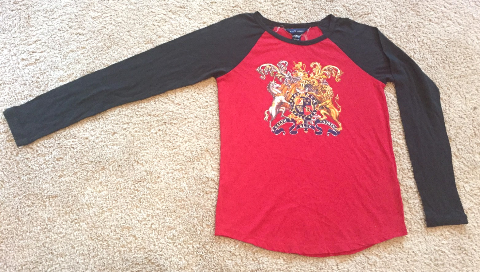 NWOT Ralph Lauren Girl's Long Sleeve Red Graphic Tee Top/Shirt Size L (12-14)