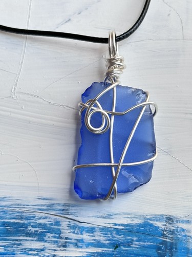 BEACH GLASS Pendant Necklace Wire Wrapped Artisan Handcrafted Handmade 4174 B - 第 3/9 張圖片