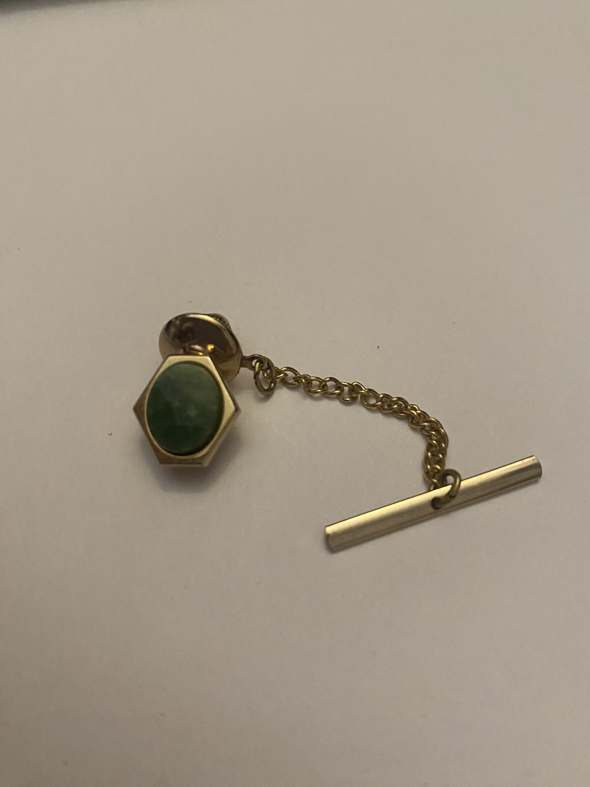 Green Stone Tie Tack With Chain P1