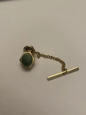 Green Stone Tie Tack With Chain P1