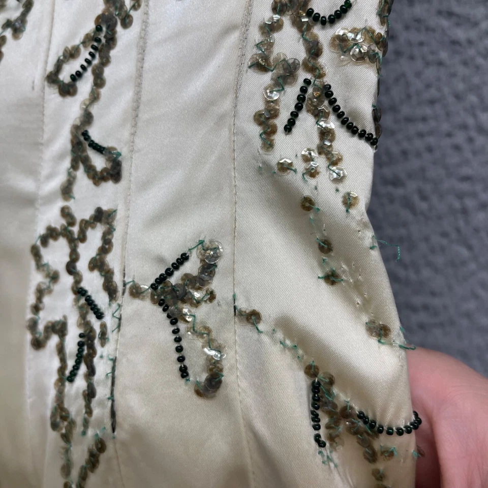 Vestido De Colección Ceil Chapman Champán Cuentas Lentejuelas Años 50 Seda Satén Midi Elegante Foto 3 de 4