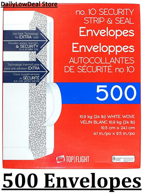 500 Count Top Flight #10 Security Strip & Seal Envelopes, 24lb, 4 1/8''x9 1/2''