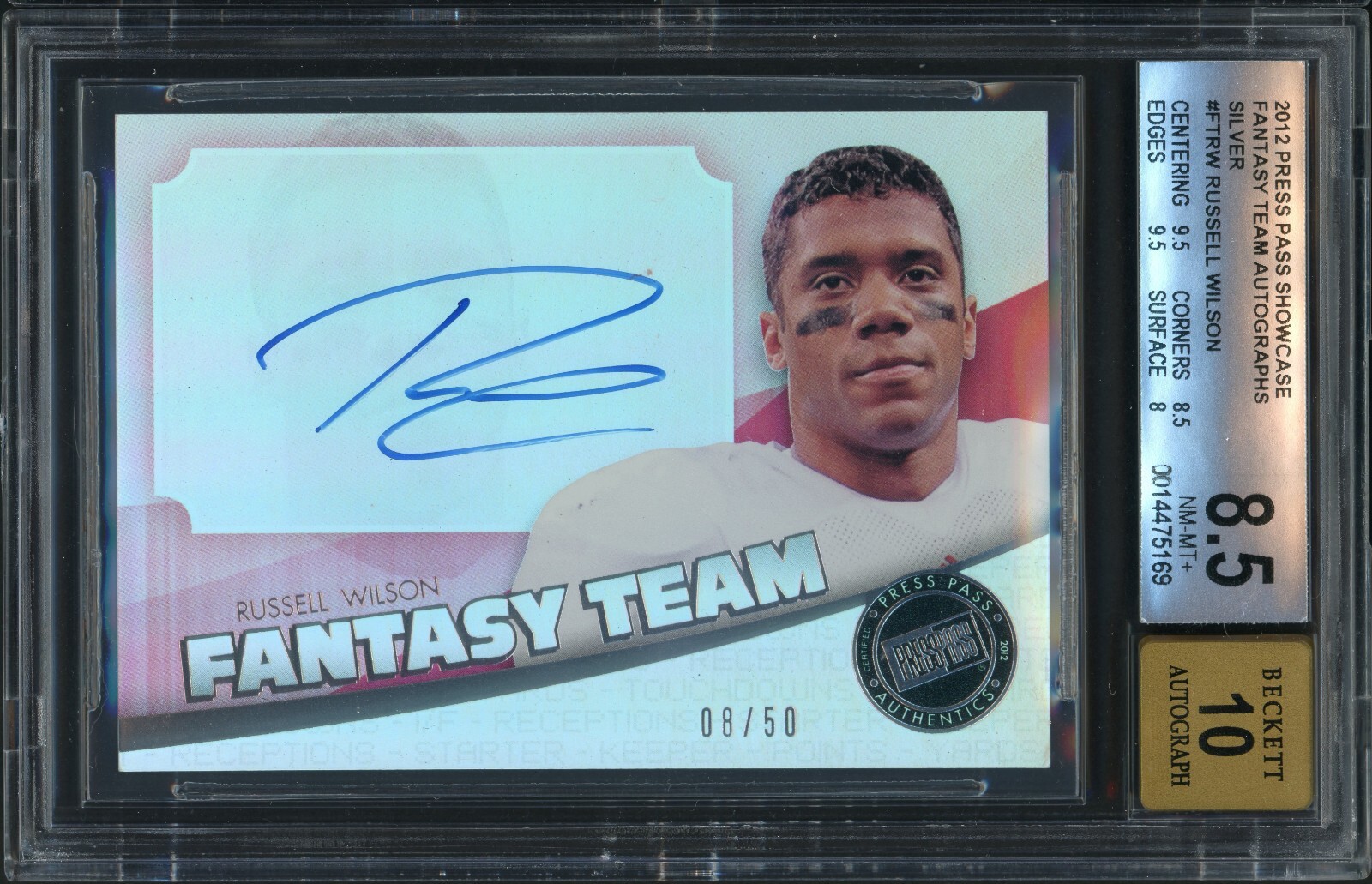 Russell Wilson Press Pass Showcase Fantasy Team Autograph #RW Silver