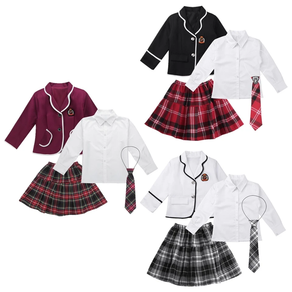 Девочек британской школьной формы широкий лацкан блейзер с рубашка галстук мини юбка наряды - Изображение 4 из 4