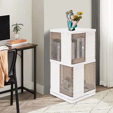 2-Tier Rotating Bookshelf PP Material 360 Bookcase Freestanding Storage Rack