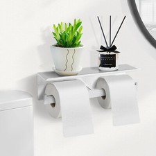 Linetta Double Roll Toilet Paper Holder with Shelf Stainless Steel Wall Mounted