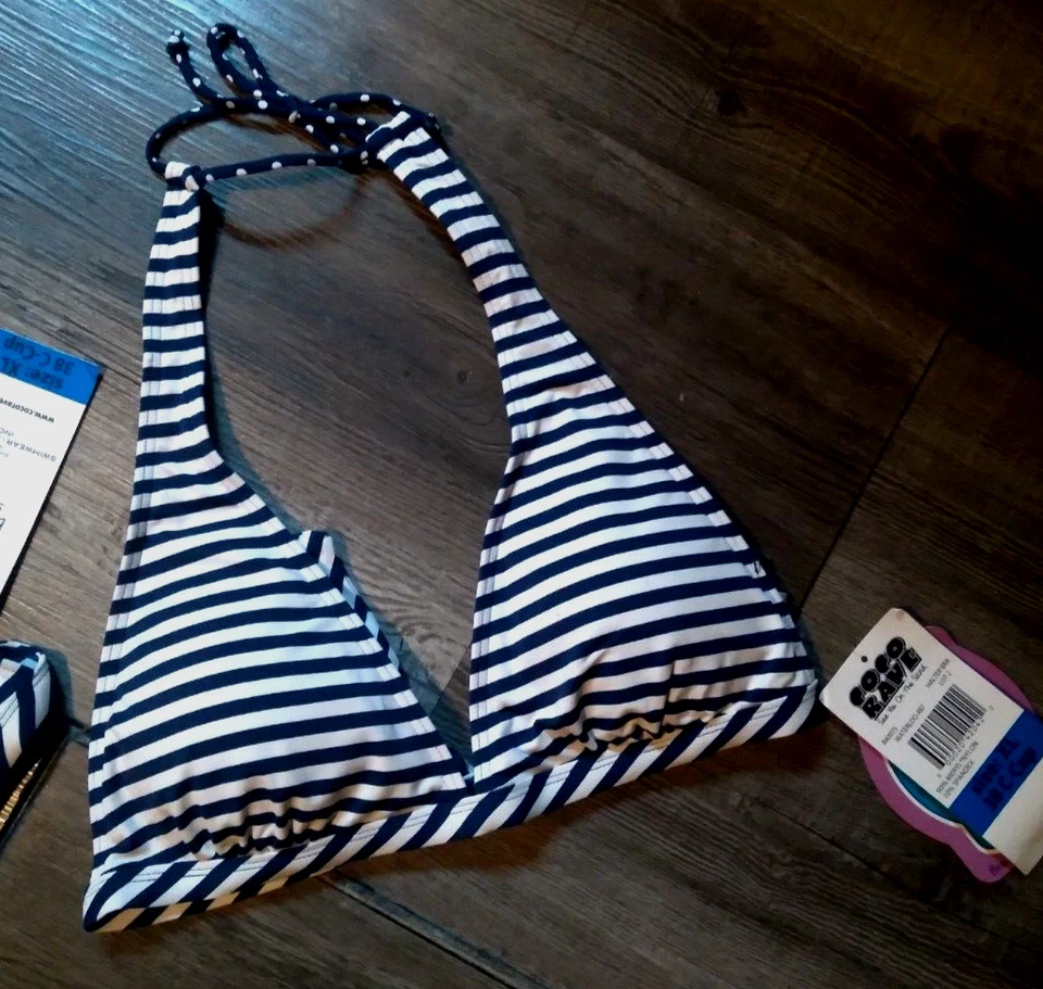 NUEVO Bikini Traje de Baño Coco Rave 38C XL Top Náutico Azul Marino Rayas Nuevo con Etiquetas Foto 2 de 4