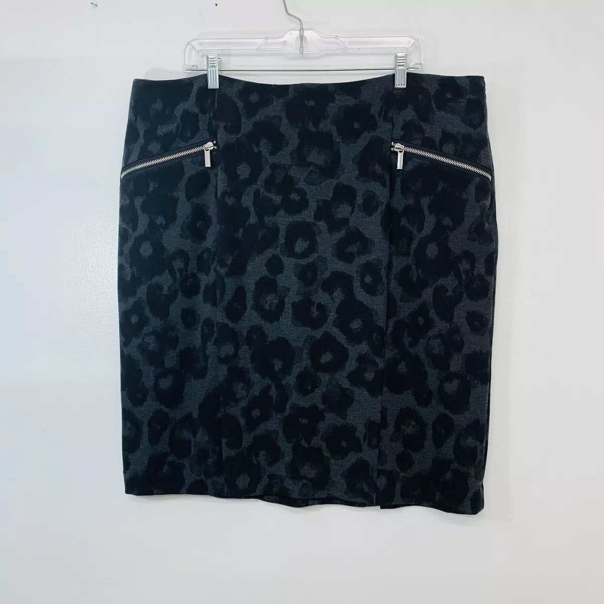 Michael Michael Kors Womans Knit Pencil Skirt 22W Black Animal Print Knee Length