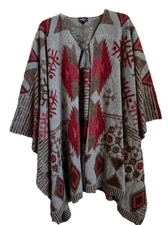 American Eagle Poncho One Size Cape Wrap Shawl Blanket Aztec Southwest Tassel