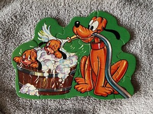 Vintage Disney Pocket Puzzle “Washday” with Pluto Shaped Picture Good 1960’s