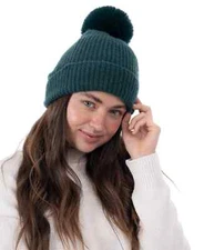 I.N.C International Concepts Womens Faux Fur Pom Pom Beanie Green ONE SIZE
