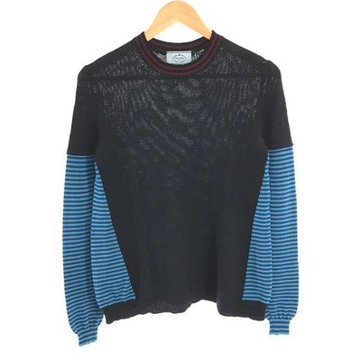 Prada cashmere silk wool border switching knit 36 navy women