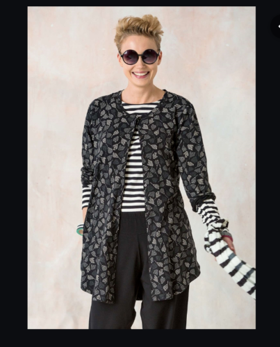 Gudrun Sjoden Tulpi Black Strech Organic Cotton Tunic Cardigan Size Medium