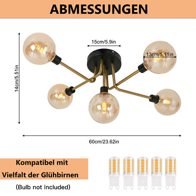 Stilnovo Style 5-Light Chandelier Ceiling 85-240V Globe Fixture Downlight Amber