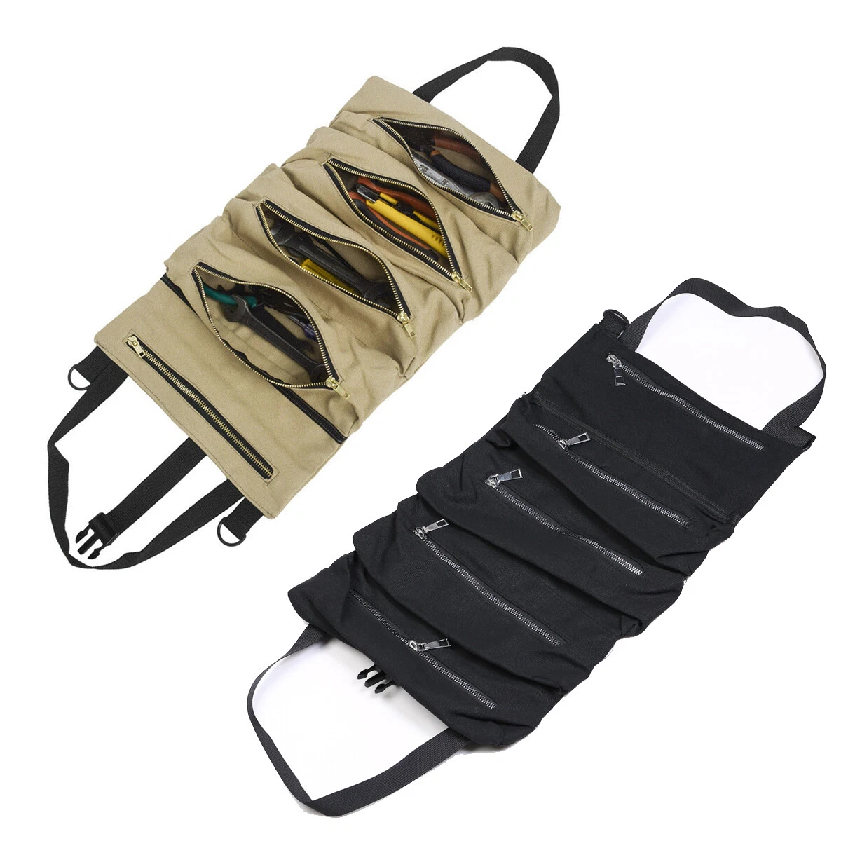 Tool Roll Up Bag with 5 Zipper Pockets Multi-Purpose Waterproof Canvas Tool  Bag