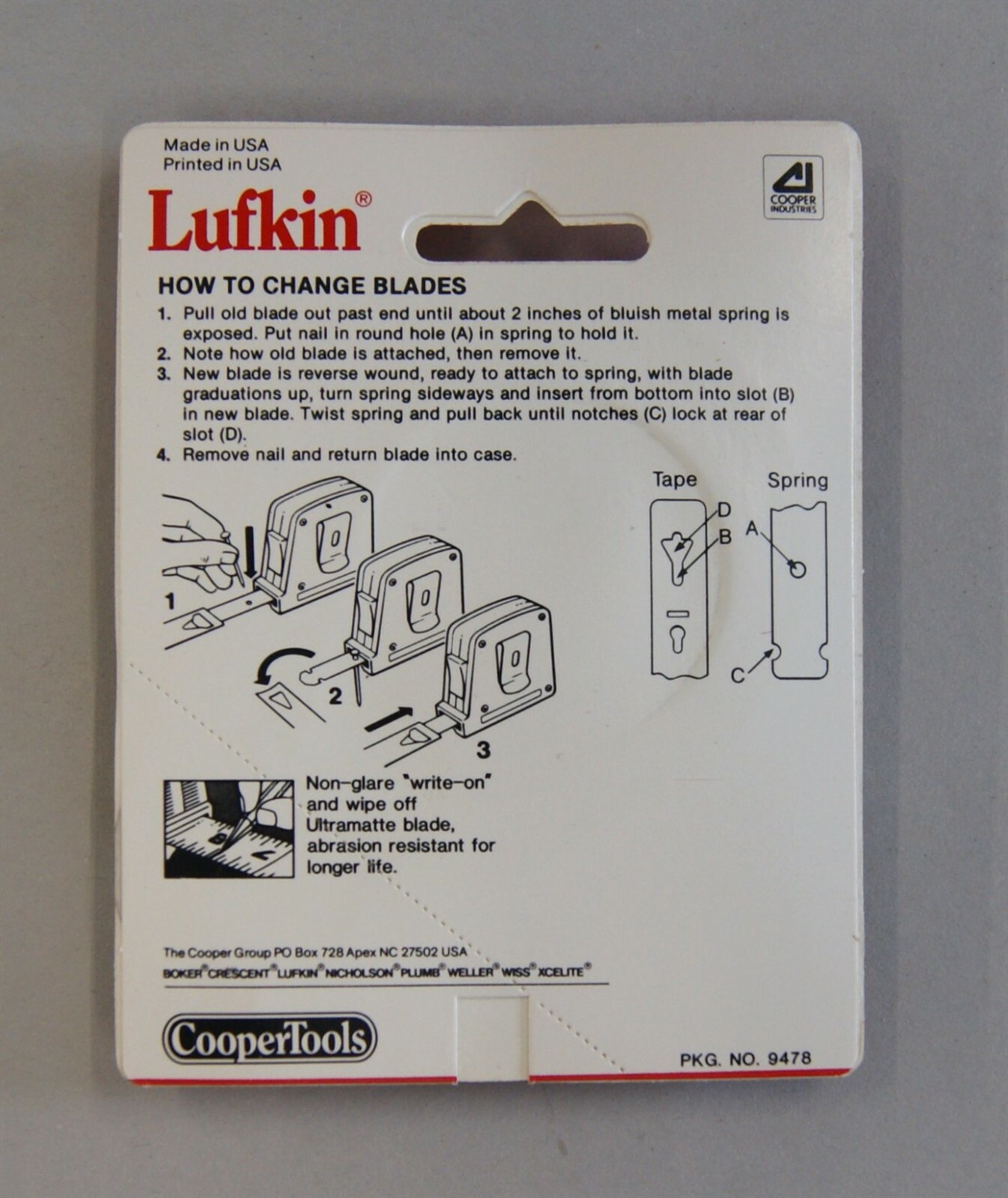 RARE NOS Carded 1/2 x 6' Lufkin USA RY26 Replacement Tape Measure Blade, L-4072