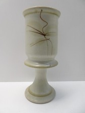 VINTAGE AUSTRALIAN POTTERY HAND THROWN PAINTED GLAZE SIGNED GOBLET STEM WINE CUP