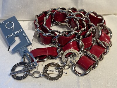 NINE WEST Chain Link Patent Leather (CRACKING) Belt, Toggle
