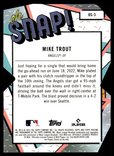 2023 Topps Pristine MIKE TROUT OH SNAP! INSERT DIECUT OS-3 ANGELS - Picture 2 of 2